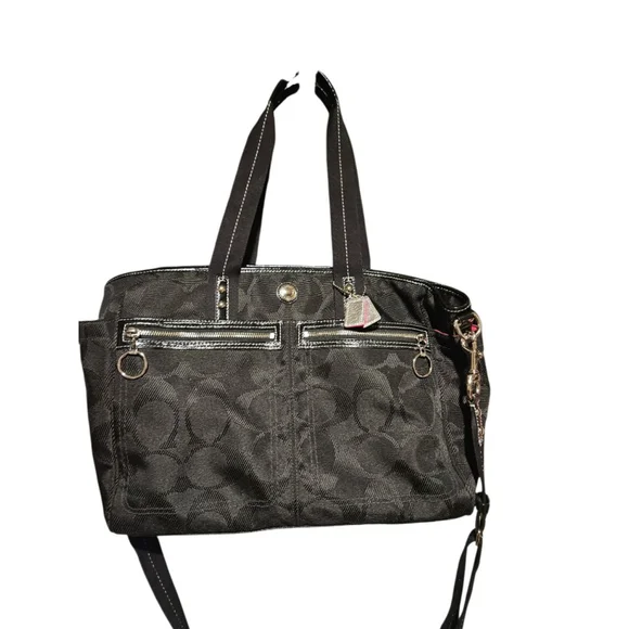 Coach Black Signature Canvas Tote Bag One Size - Picture 4 of 16